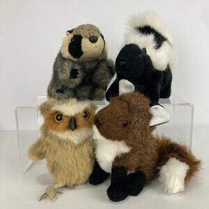Folkmanis Woodland Animals Mini Plush Finger Puppets Lot Skunk Owl Fox Racoon